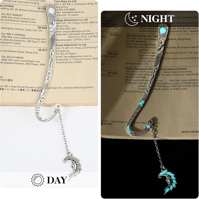 Jeffdad Luminous Moon and Stars Butterfly Bookmark, Glow in The Dark Fantasy Bookmark Gifts for Women Girls, Cool Reading Lovers(Silver Moon)