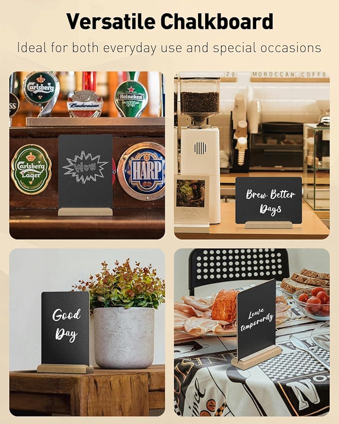 Uniclife 3 Pcs A4 Tabletop Chalkboard Sign with Stand & Chalk Markers, 8.3 x 11.7 Inch, Double-Sided Wooden Chalk Board Sign for Tables, Menu Board for Bar Wedding