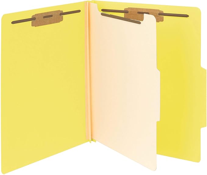 Smead Classification Folder with Prongs, 1 Divider, 2" Fasteners, Letter Size, for Documents Organization, Durable File Organizer for Home, School or Office, Yellow (13704)
