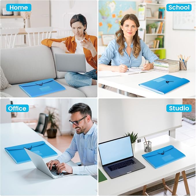13 Pocket Expanding File Folder Accordian File Organizer, A4 Letter Size Paper Document Receipt Holder for School Office Supplies, Blue