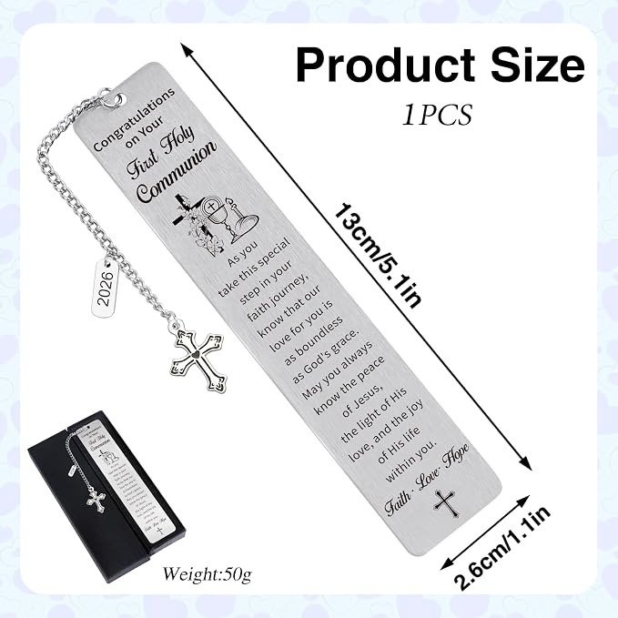 First Communion Bookmark Gifts, Christian Holy Communion Gifts 2026 for Girl Boys Teens, Catholic Religious Baptism Confirmation Present for Godchild Women Men, Easter Basket Stuffers