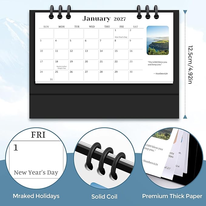KONVINIT Desk Calendar 2026-2027, 6.3" x 3.1", Bible Verse Desk Calendar 2026 - Runs From January 2026 Until June 2027, 18 Months Mini Desktop Calendar for School, Home and Office Supplies