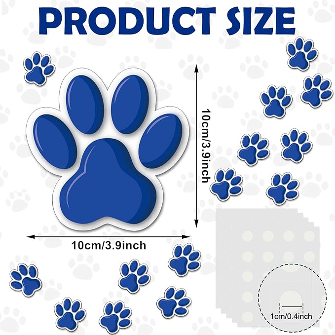 Junkin 60 Pcs Mini Paw Prints Cutouts Accents Bulletin Board Patrol Table Decorations Wall Decal Poster for Kids Educational School Home Party Supplies(Blue)