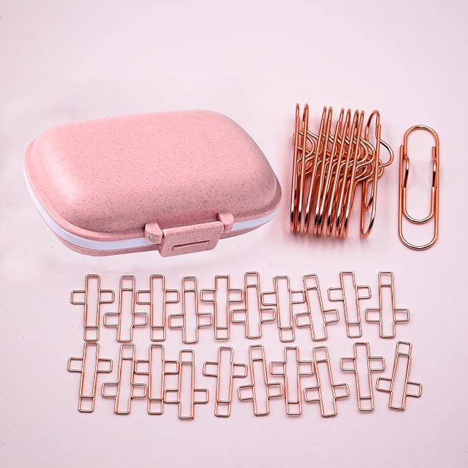 20pcs Metal Cross Paperclips & 10pcs Pen Holder Set Bible Rose Gold Decor | Rose gold Christian art decor with pink travel organizer, creative bookmarks for Bible journal, notebook, planner stationery
