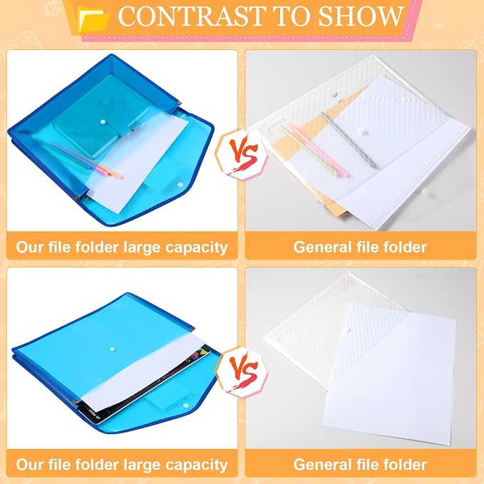 Epakh 36 Pack B4 Plastic Expanding File Folders Waterproof Transparent Expandable File Folder Wallet Document Organizer with Snap Button Closure for School Office Business (Bright Color)