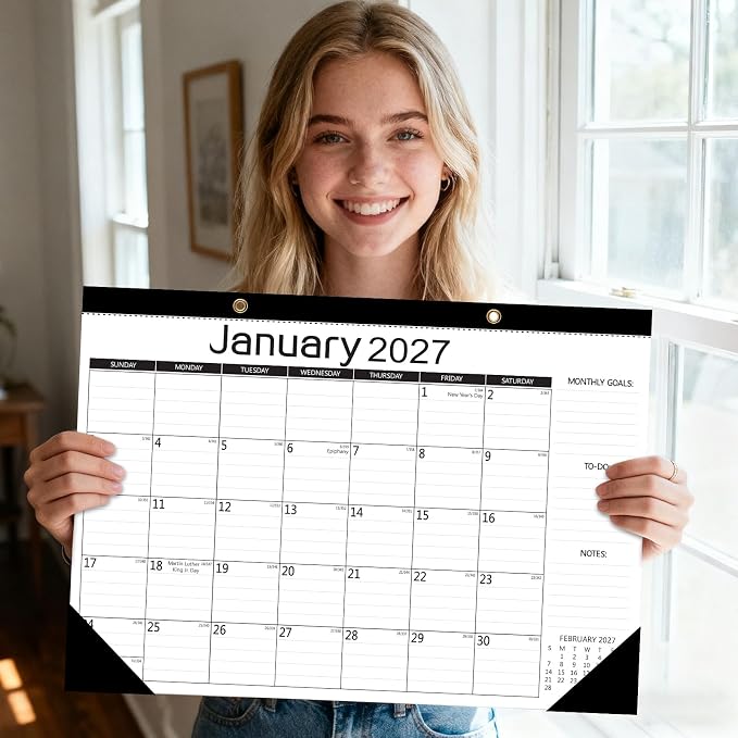 MZD8391 Desk Calendar 2026-2027, Wall Calendar, 18 Months from July 2026 to December 2027, Large 17" x 12" Monthly Planner with Waterproof Cover, Julian Dates & Holidays for Home Office School
