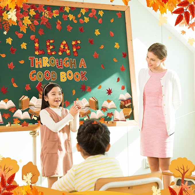 Pasimy Fall Bulletin Board Decorations Set Pumpkin Classroom Door Decor Autumn Maple Cutouts DIY Pumpkin Photo Crafts Thanksgiving Bulletin Board for Halloween Home Office Wall Supplies(Book)