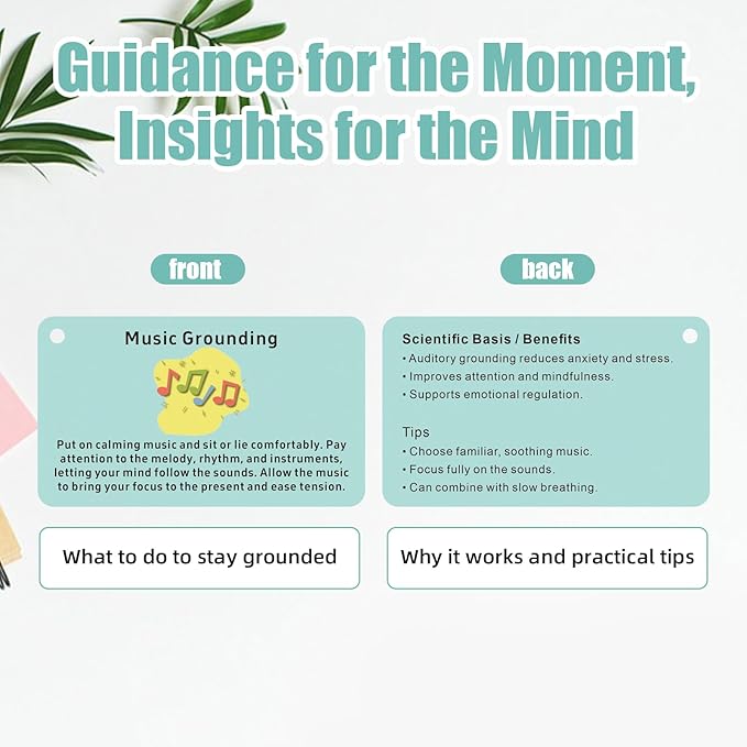 Grounding Cards & Worry Stone for Anxiety, Therapy Games for Teens & Adults, 24 Coping Skills Cards for Stress Relief, Mindfulness Tools for Trauma, PTSD, BPD, DID, Special Education School Supplies