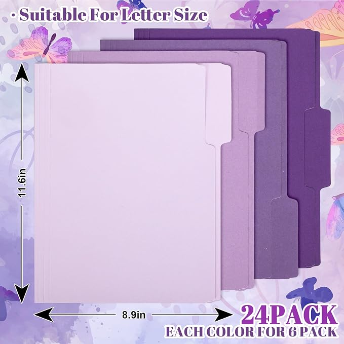 Whaline 24 Pack Purple File Folders Letter Size 4 Colors Gradient Purple File Pockets with 1/3 Cut Tab for Home Office Classroom Supplies, 8.9 x 11.6 Inch