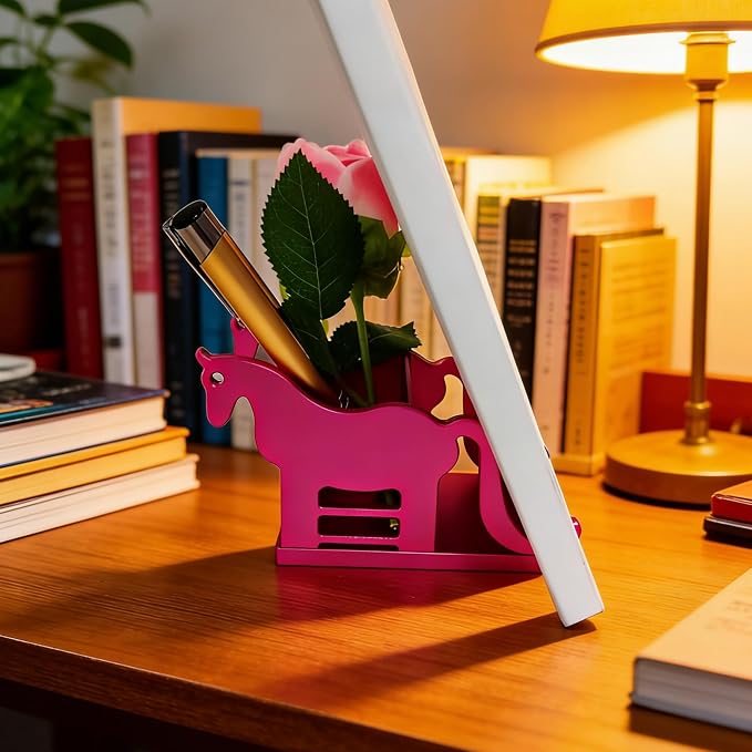 Horse-Shaped Pen Holder, All-aluminium. Multifunctional Metal stand.Book/Tablet/Phone Display Shelf, Decorative Office & Home Decor, Unique Gift Idea.