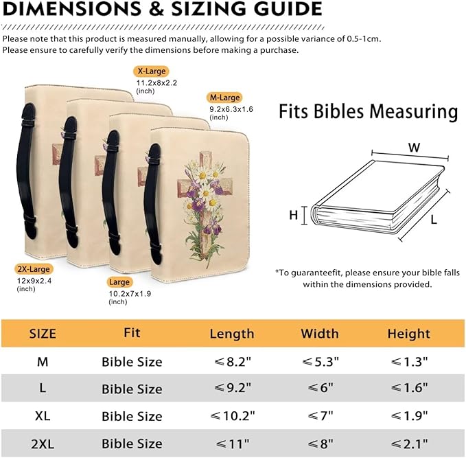 Sunflower & Cross Bible Cover Case for Women Bible Case for Girls Bible Study Supplies Bag with Wrist Strap Christian Gifts-Size：2XL