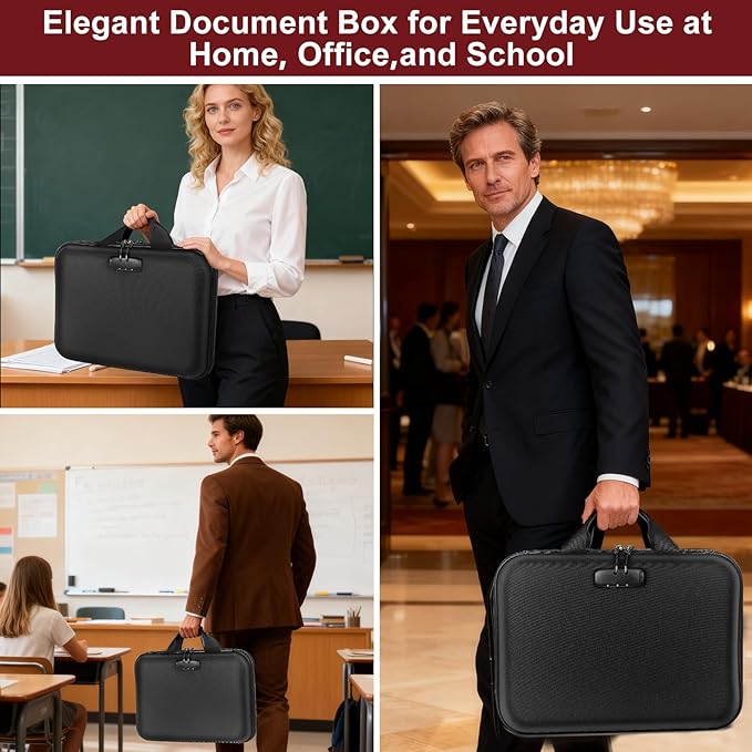 Fireproof Document Organizer with Lock, Hard-Shell Fireproof Document Box with 13 Pocket Accordion File Folder, Portable File Organizer Office Home Travel Safe Storage for Important Documents Laptop
