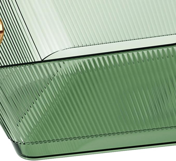 POCREATION Acrylic Storage Bin Clear Green Transparent Desktop Organizer with Convenient Handle for Skincare Products Cosmetics Accessories (M (23x16x10.2cm/9.06x6.30x4.02in))