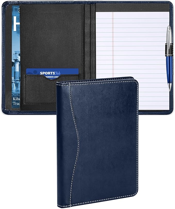 Lcjtop Padfolio/Portfolio Binder, Mini Padfolio Portfolio Binder 5 x 8 Legal Writing Pad, A5 Document Organizer Folder for Men Women, Navy Blue.