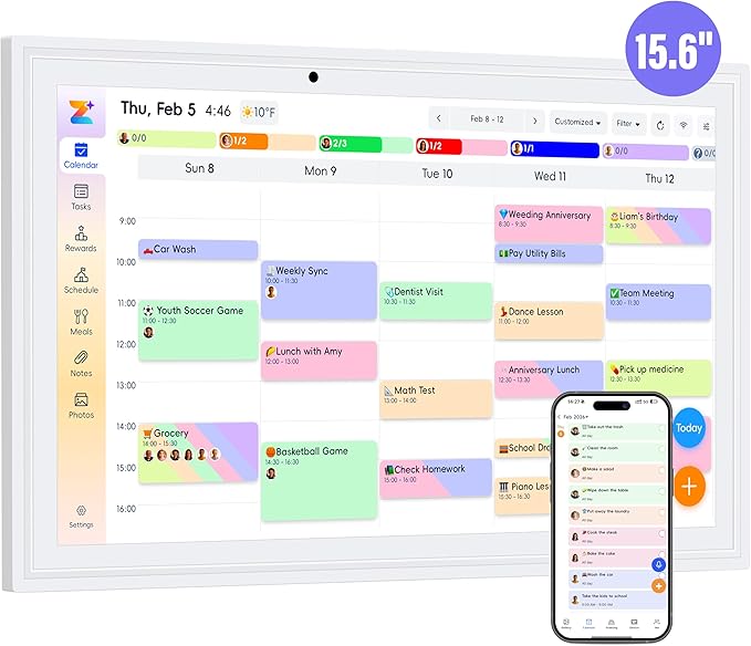 OcePor 15.6 Inch Digital Calendar, Electronic Calendar Chore Chart, Smart Calendars Wall Full HD Interactive Touchscreen Display for Family Schedules,Task (White)
