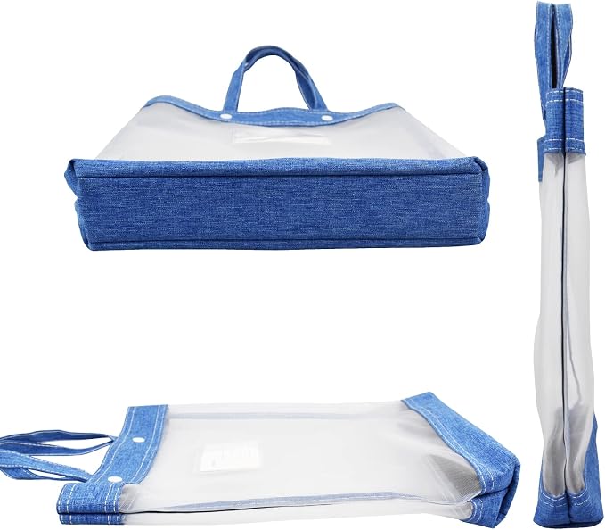 Nylon Document Bag with Handle Light Transparent Mesh File Tote Bag Pouch for Carrying Books Papers (1, Blue)