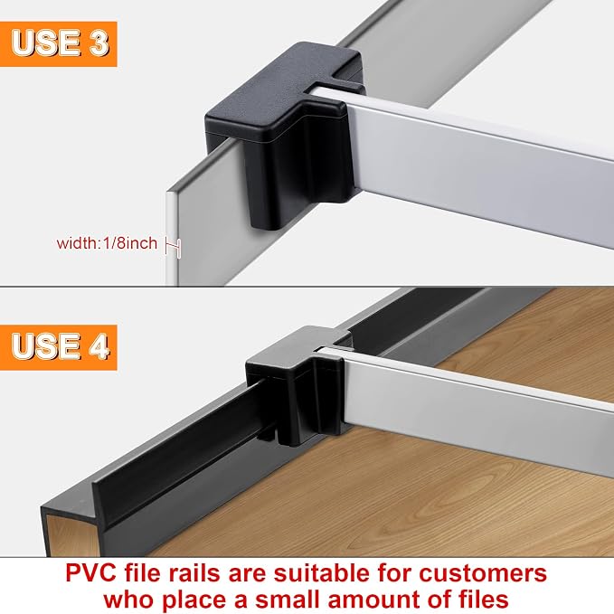 14 Pcs File Cabinet Rails Set 1/2 Drawer Sides Hanging File Rail Clips PVC Storage Folder Plastic Clips for Drawer Holder Organizer(Aluminum)