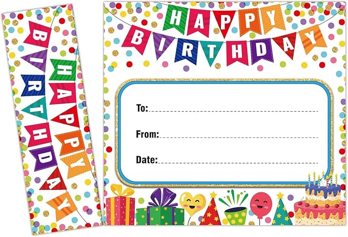 FaCraft Birthday Bookmarks for Students - 36PCS Confetti Cupcakes Birthday Certificates for Kids Classroom Bookmark Awards Gifts from Teacher Kindergarten Preschool Back to School Teacher Supplies