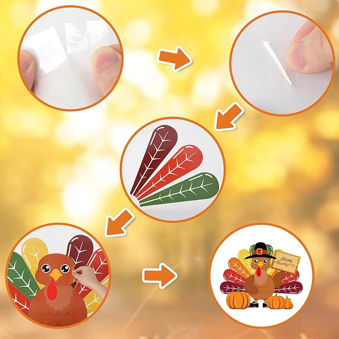 Turkey Bulletin Board Decoration Set Thanksgiving Turkey Crafts Kits DIY Printed Paper Turkey Cutouts Thanksgiving Decor for Home Party Decoration School Activities 30 Inch Tall - 34Pieces