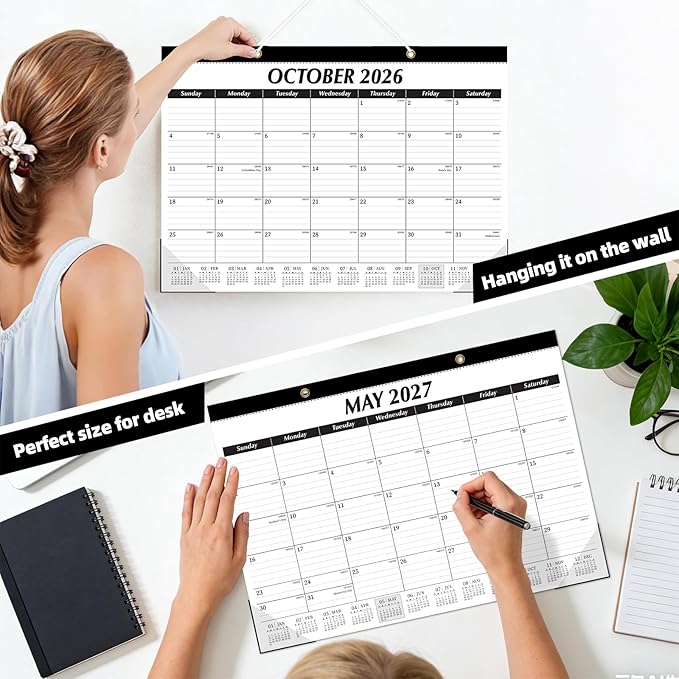 ZTX Desk Calendar 2026-2027, 18 Months Calendar Runs from July 2026 to December 2027, 17" x 12" Large Calendars 2026-2027 Monthly Planner with Plastic Cover for Teacher Home Desk Top