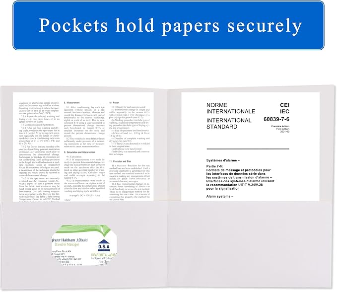 Zzrywuty 50 Packs White Two Pocket File Folders with Business Card Slot,Textured Paper,Letter Size,Holds 100 Sheets for School,Office,Business