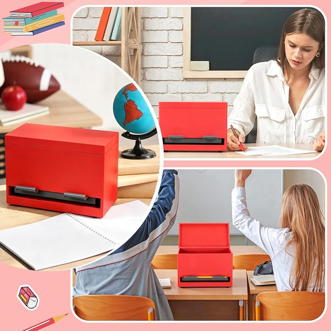 Yalikop 1 Pc Wooden Pencil Dispenser for Classroom Pastel Wood Pencils Holder for up to 200 Pencils Reusable Straw Dispenser for Home Office Teachers Supplies Storage (Classic,Red)