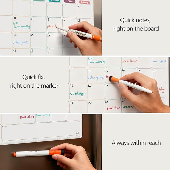 Mag-Fancy Dry Erase Calendar Kit- Magnetic Calendar for Refrigerator - Monthly Fridge Calendar Whiteboard with Extra-Thick Magnet Included 5 Marker & Eraser & Adhesive Hooks for Wall Hanging