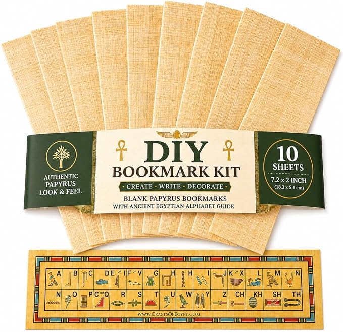 10 Egyptian Papyrus Paper Blank Bookmarks for Art Projects and Schools 7.2 x2.0 inch (5x18 cm) by CraftsOfEgypt