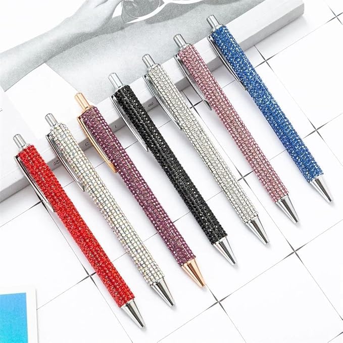 4Pcs Red Rhinestone Bling Metal Ballpoint Pens Stationery Press Pen Black Ink Gift Pens for Women Girls Coworkers Novelty Cool Signature Pen Writing and Correction Supplies Pens and Refills