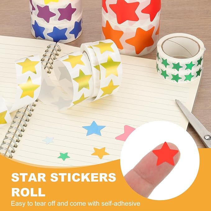 PATIKIL Star Stickers Roll 3/8", 1000 Pcs Self-Adhesive Reward Stickers for Classroom Teacher Supplies and DIY Craft, Black