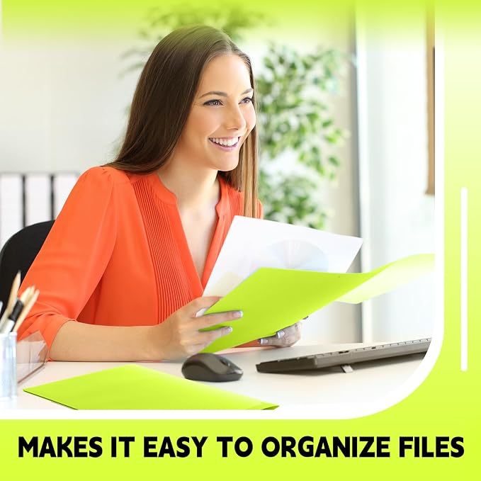Gueevin 72 Pack Plastic Folder with Pockets, 2 Pocket Folders, Plastic Glossy Folders Fit Letter Size Paper, Heavy Duty Durable File Folder with Business Card for Home Office School (Lime Green)