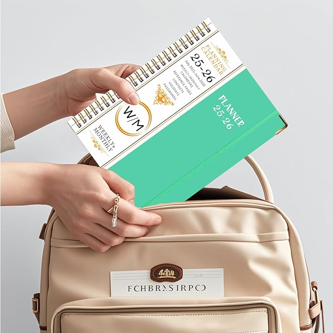 Daily Planner 2025-2026, Monthly and Weekly Calendar Planner with Tabs, July 2025 - Jun 2026, Inner Pocket, 6.2" x 8.5" A5 Size, Perfect for Office Home School Supplies, Spiral Bound, Aquamarine ﻿ ﻿