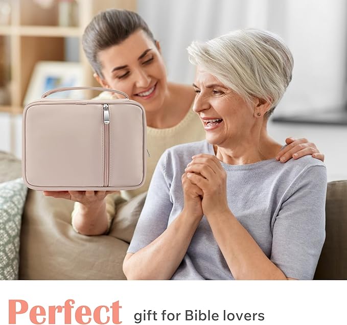 Small Bible Cover Case for Women and Men, 9x6 PU Leather Bible Sleeve, Compact Travel Bible Carrier Bag with Front Pen Holders, Zipper Closure, Inner Pockets - Beige