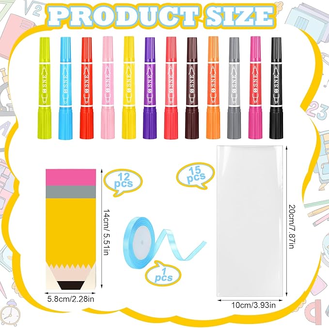 Affrolling 12 Set Erase Board with 12 Colors Markers Wool Felt Eraser Dustless Chalkboard Eraser Cleaner Wood Chalk for End of Year Gifts Office
