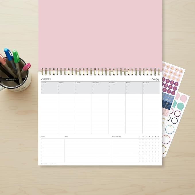 Blue Sky Weekly Planner Pad 300g Cardboard, Undated Weekly Safety Wirebound Top Bound (Catira, 12" x 9")