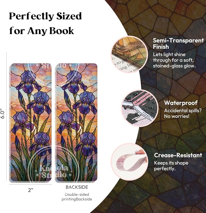 Kaciola 10PCS Stained Glass Bookmarks, Floral Transparent Book Marks for Reading, Book Lovers Bookish Items Gift, Cool Bookmarks Accessories for Women Men Book Lovers Booktok (Floral)