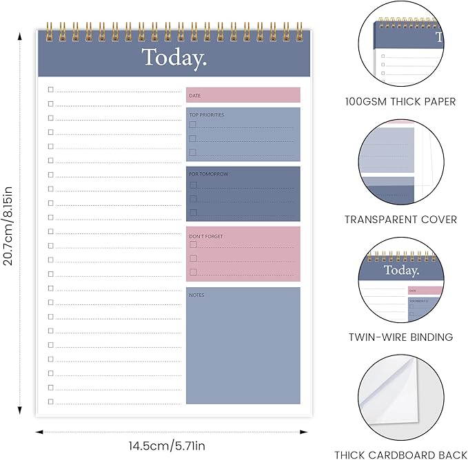 KMQOY To Do List Notepad - 2 Pack Daily Planner Pad Undated 52 Sheets Spiral Today Planner Note Pad Premium Thick Paper 6.5" x 9.8" For Work and Personal Organized