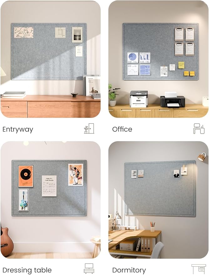 Fluxnara Bulletin Board,Cork Board Alternative with Safe Removable Adhesive Tabs, Foldable Felt Pin Board for Home Office, Classroom, Bedroom,Entryway for Walls (Blue Gray, 47.2 x 35.4 inches)
