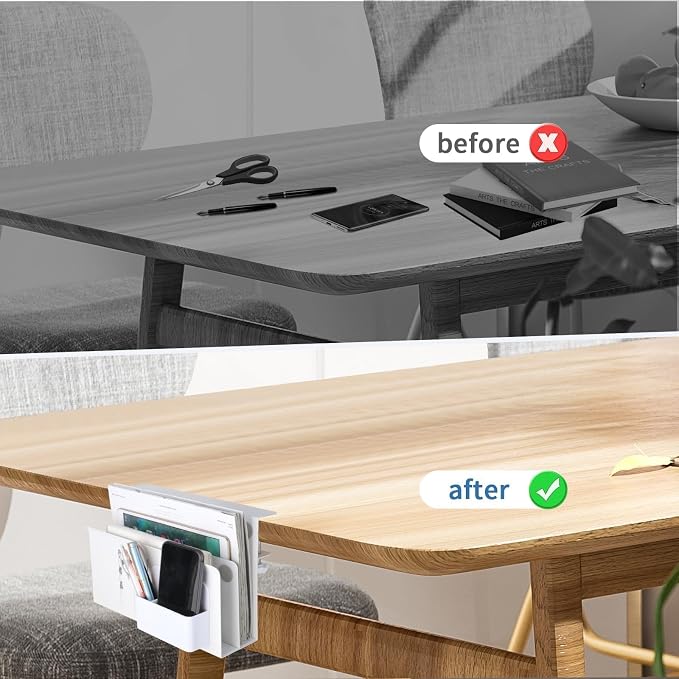 2 Tier Desk Side Storage, Under Desk Laptop Mount, Clamp On Desk Shelf for Tablet, Files,Accessories, No Drill Hanging Desks Caddy for Office and Home, Load 30Lbs, White