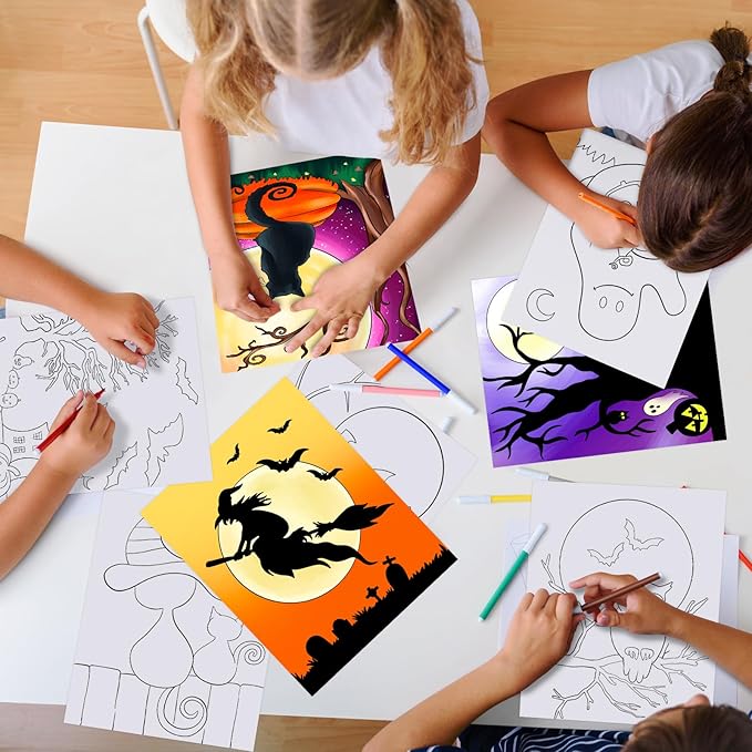 COCHIE 36PCS 8x10 Inches Halloween Coloring Pages for Kids, Bulk Color Your Own Halloween Paper Crafts Party Favors, Small Coloring Sheets Holiday Gifts