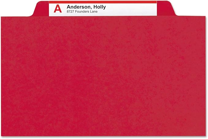 Smead Pressboard Classification File Folder with SafeSHIELD Fasteners, 2 Pocket Dividers, 2" Expansion, Letter Size, Bright Red, 10 per Box (14082)