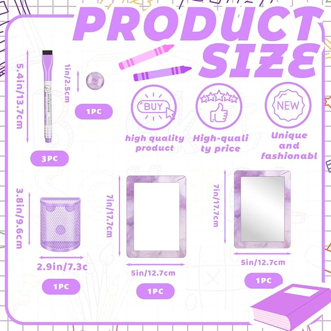 Denylo pro Purple Magnetic Locker Marble Theme Accessories Kit Include Back to School Essentials for Back to School Decorations Office Supplies