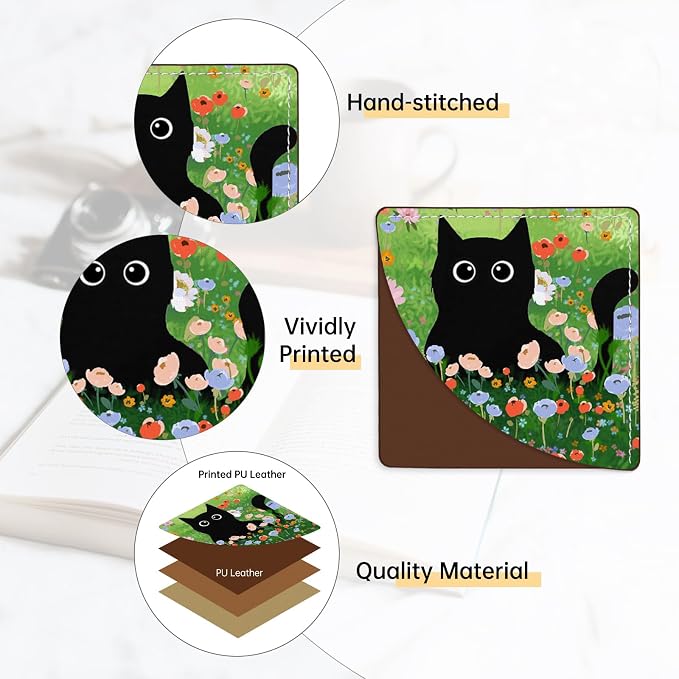 2 Pack Cat Hiding in the Flowers Leather Book Corner Bookmark, Durable Handmade Reading Accessories - Gifts for Readers, Women, Men, Teachers, Students 2