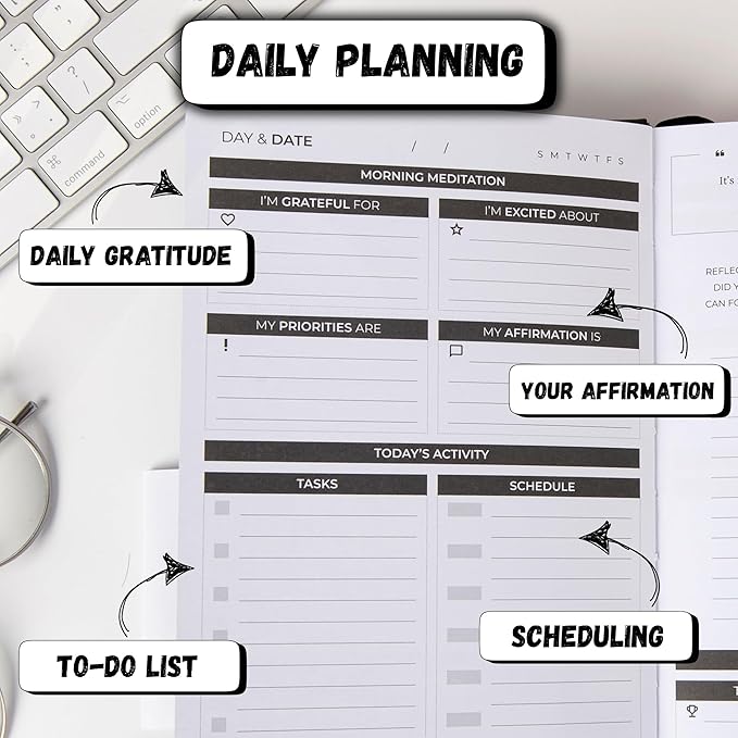 The Stoic Planner & Journal - A 2-in-1 Daily Planner and Guided Journal with Inspiring Writing Prompts - Build Productivity and a Positive Mindset - 3 Months Undated (Black)