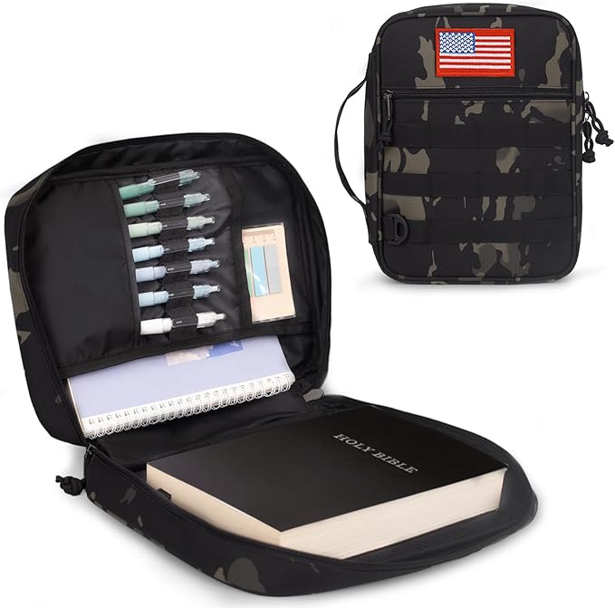 ATRIPACK Tactical Bible Cover For Men,Large Bible Case With Shoulder Strap,Water-Resistant Book cover With Handle,Multi-Functional Carrying Bible Holder Bag For Church,Study,Spiritual