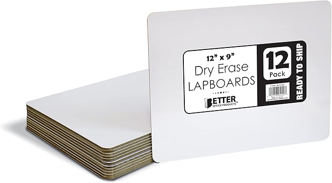 Better Office Products Premium Dry Erase Boards, 9" x 12", Double Sided Lapboards, Small White Board Pack, Classroom Lapboards for Students, (12 Pack)