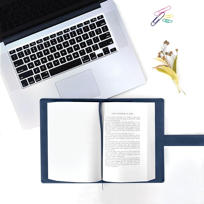 GALILEO® Single AA Big Book Cover | PU Leather AA Book Covers for Hardcover | Medallion Holder | AA Gift | Alcoholics Anonymous | Premium Design (Plain/Coin Pocket/Navy Blue)