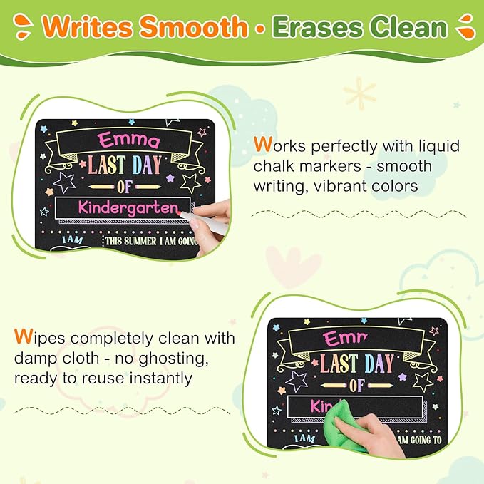 First Day Last Day of School Sign 11x14 Double-Sided Reusable Chalkboard with Chalk Markers - Back to School Gift Photo Prop for Preschool Kindergarten Elementary Kids Memory Keepsake