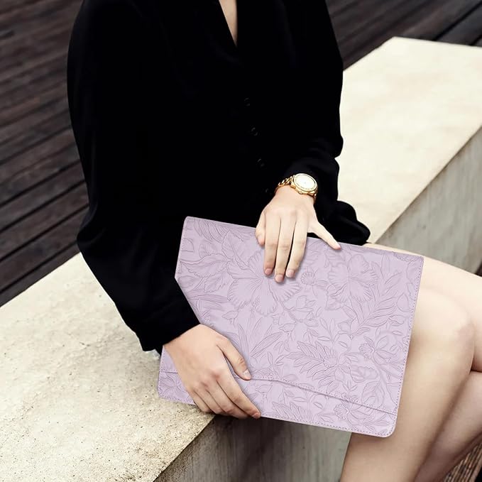 Embossed PU Leather Portfolio for Women,Professional Organize 3-Ring Padfolio with A4 Notepad Holder,Professional Business Document Organizer for Women (Purple)