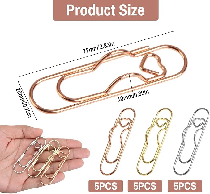 15 Pack Pen Holder for Notebook - Heart Shaped Metal Pen Clips, Gold Silver Rose Gold Notebook Pen Holder, Journal Pen Holder Clip for Office School Supplies